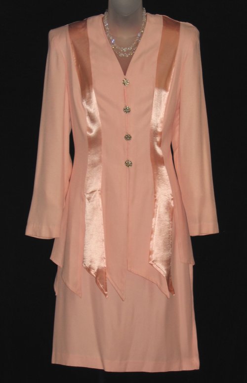Vintage Joseph Ribkoff Powder Pink Crepe Satin Rhinestone Suit