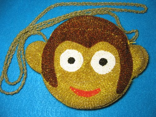 Vintage Purse Fully Beaded Face Motif Bead Handle