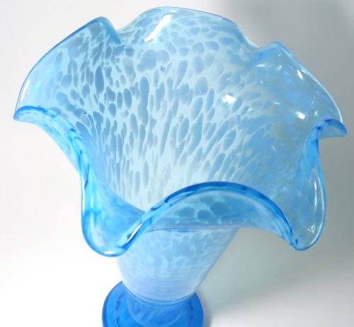 Blue Ruffle Vase with White Drawn Dots