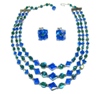 Blue Green Three Strand Crystal Necklace