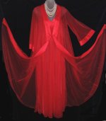 Vintage Red Sheer Chiffon Peignoir Set by Lov'Lee