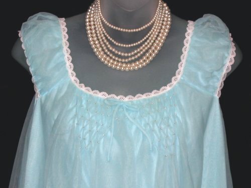 Aqua Blue Chiffon Nightgown Edward Saykaly At Classy Option Vintage Smocked Chiffon