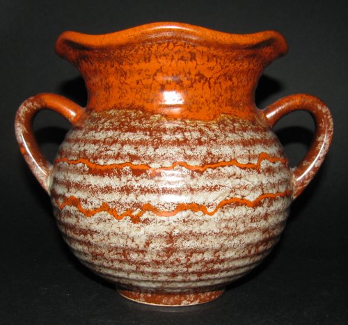 Germany Orange Brown Wavy Vase with Handles